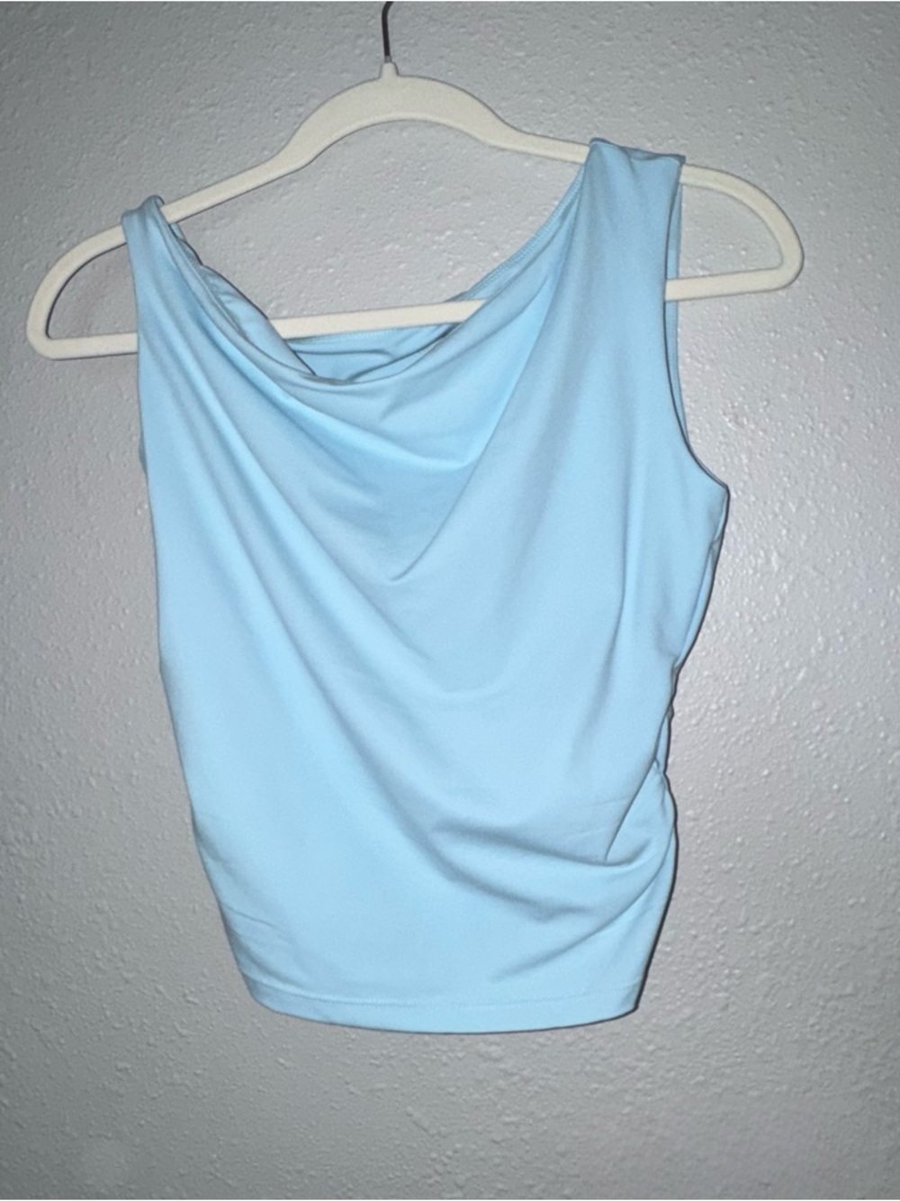 Light Blue Asymmetrical Drape Neck Women's Tank Top